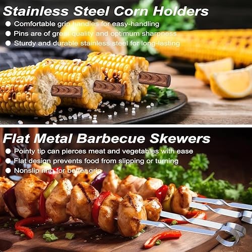 Miniatura 9 de POLIGO Juego de 29 herramientas para parrilla de barbacoa de acero inoxidable con bolsa de almacenamiento para el día del padre, regalos de