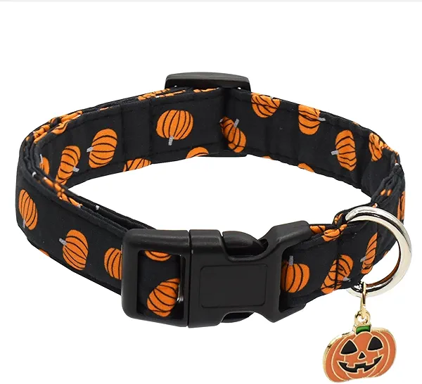 Bubblepup Fall Dog Collar, Soft Cotton Pet Collars Pumpkins Pattern Dog Collars for Small Medium Large Dogs