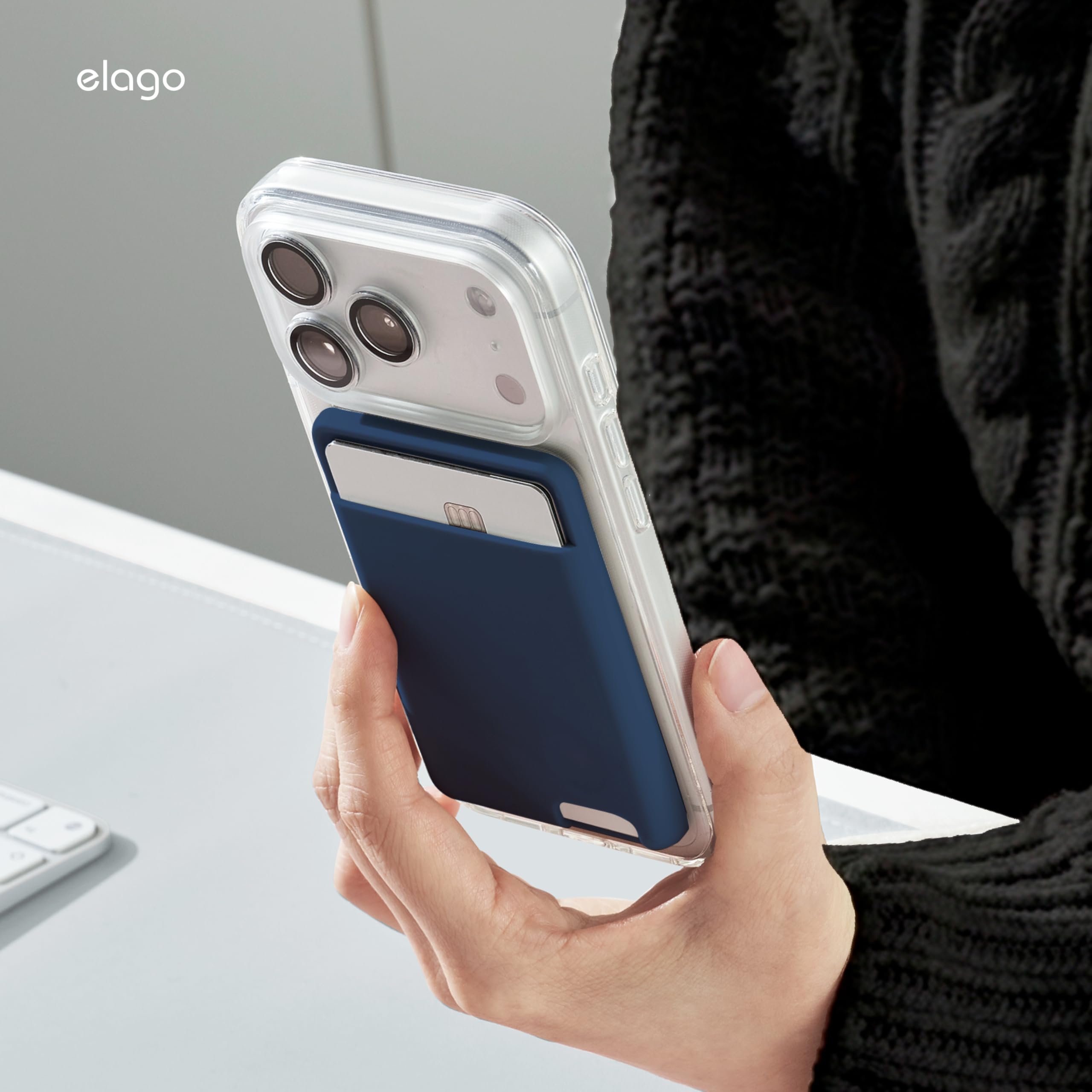 elago Porte Cartes Magnétique 2 Cartes Compatible MagSafe iPhone 16/15/14/13/12 Séries Portefeuille Téléphone Bleu