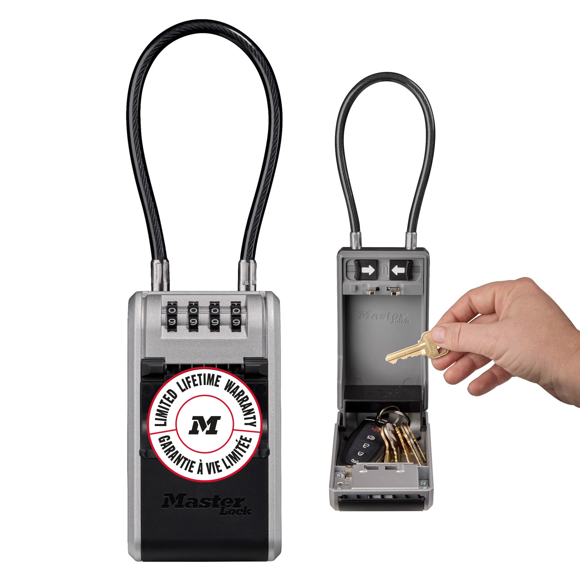 Master Lock 5482EURD Key Safe with New Innovative Design, Flexible Cable Shackle,Outdoor Key Lock Box, Capacity, High Security, Extra Large