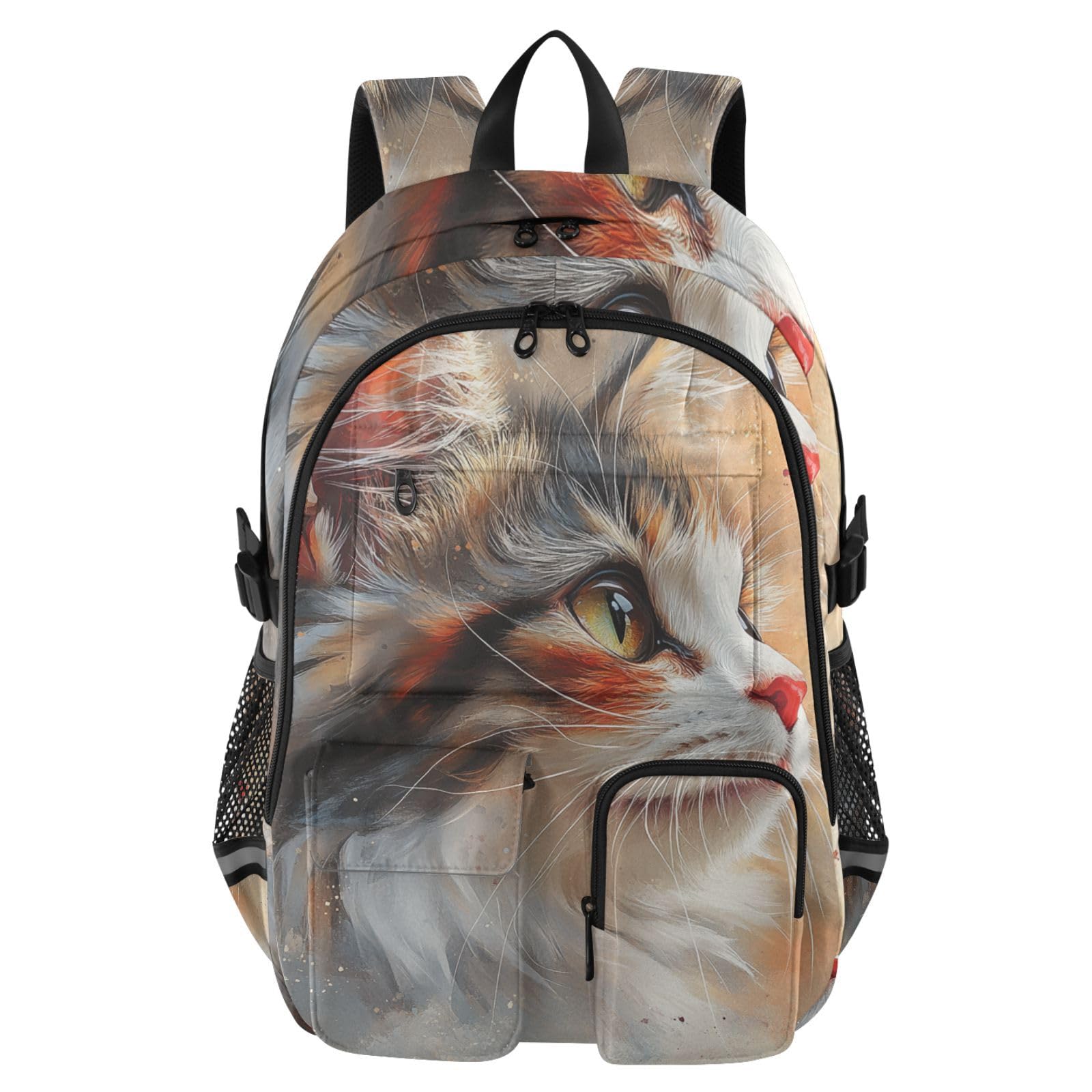 Grand sac à dos de voyage pour homme - Motif chat mignon - Style bohème - Pour adolescents et garçons - 44,5 cm