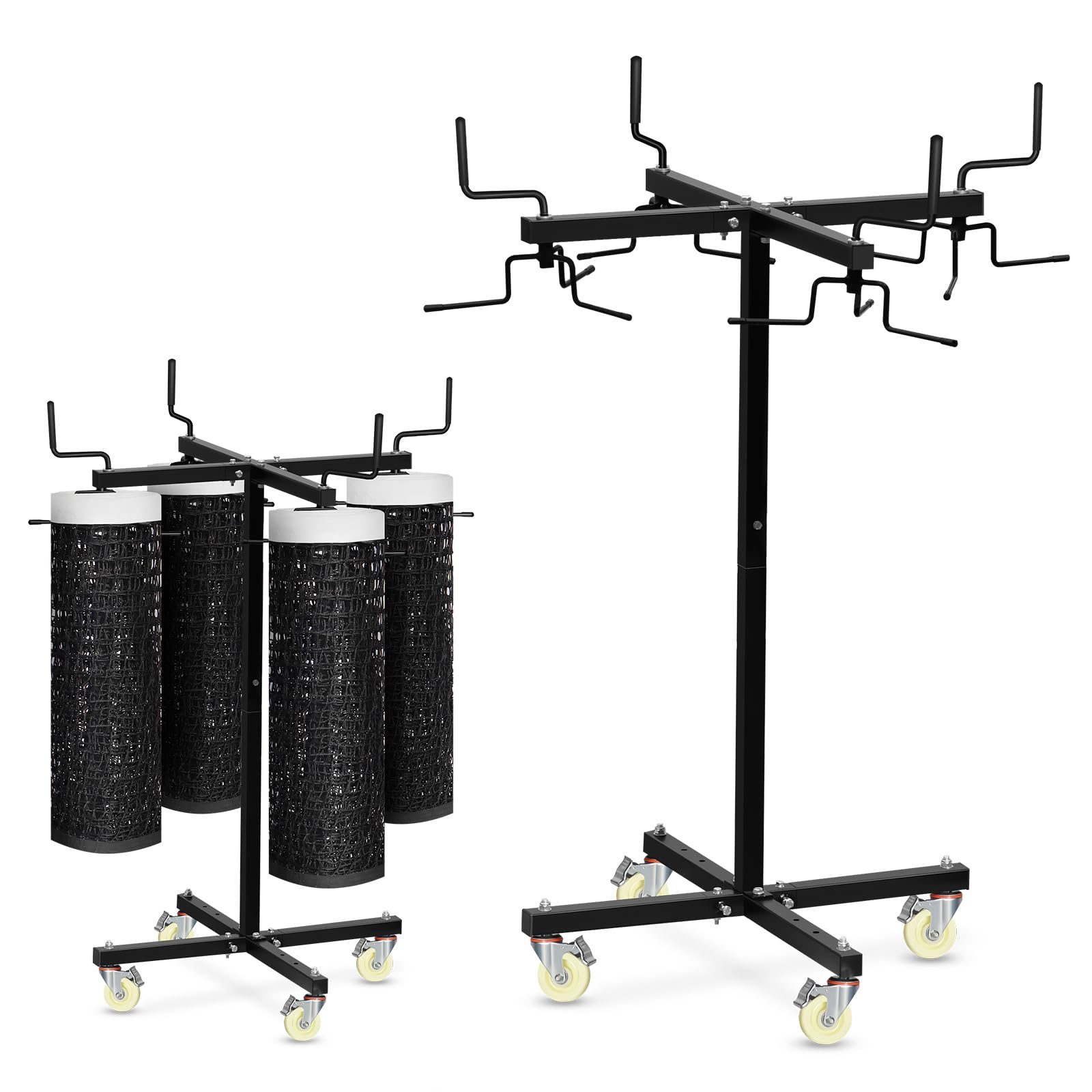 MegaNets Movable Sports Net Storage Rack with Lockable Wheels, Heavy-Duty Holder for Volleyball, Tennis, Pickleball, Badminton Nets, Space-Saving