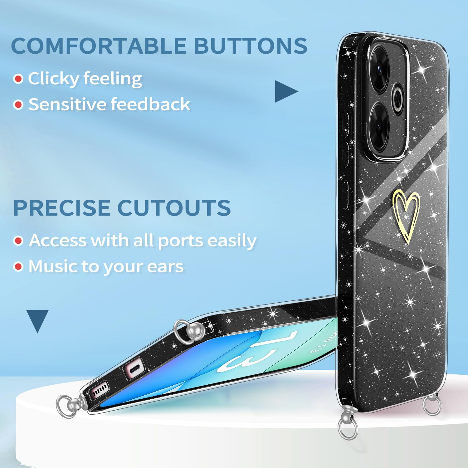 Belzsxy Case For Xiaomi Redmi Note 14 5G With Rope, Transparent Silicone Case Hang Necklace Neck Strap Chain Lanyard For Xiaomi Redmi Note 14 5G - View #3