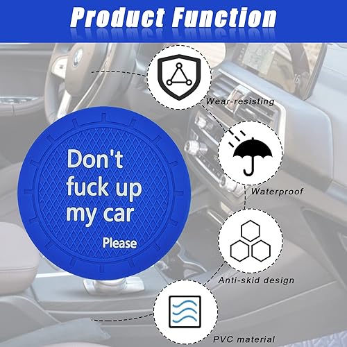 Miniatura 5 de Portavasos para automóvil, antideslizante, para automóvil, con diseño divertido y decorativo  Don't Fuck up My Car Please, adecuado para la mayoría