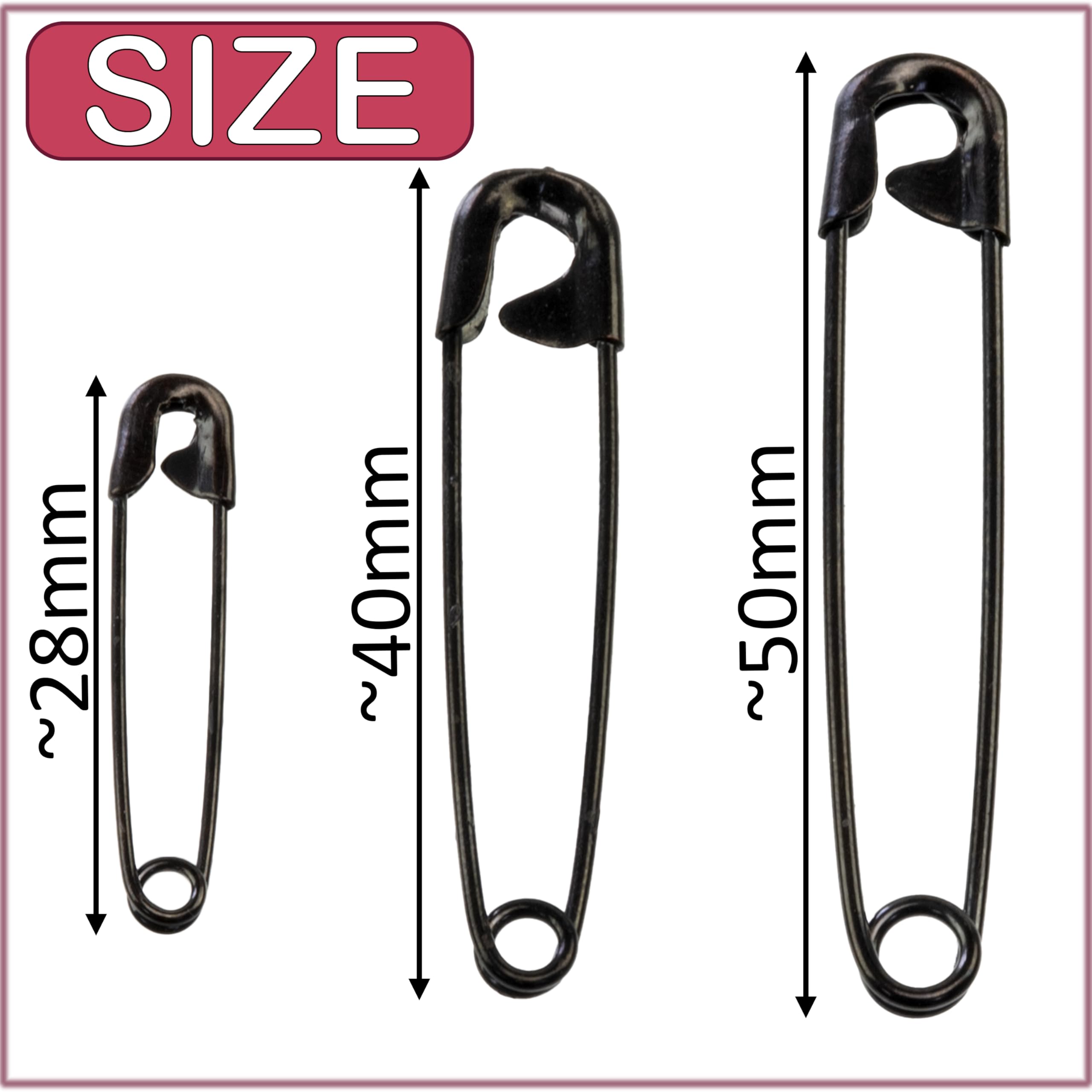 AERZETIX - Set di 12 spille da balia classiche 28mm 40mm 50mm - in metallo - colore nero - per tessuti cucito artigianato gioielli