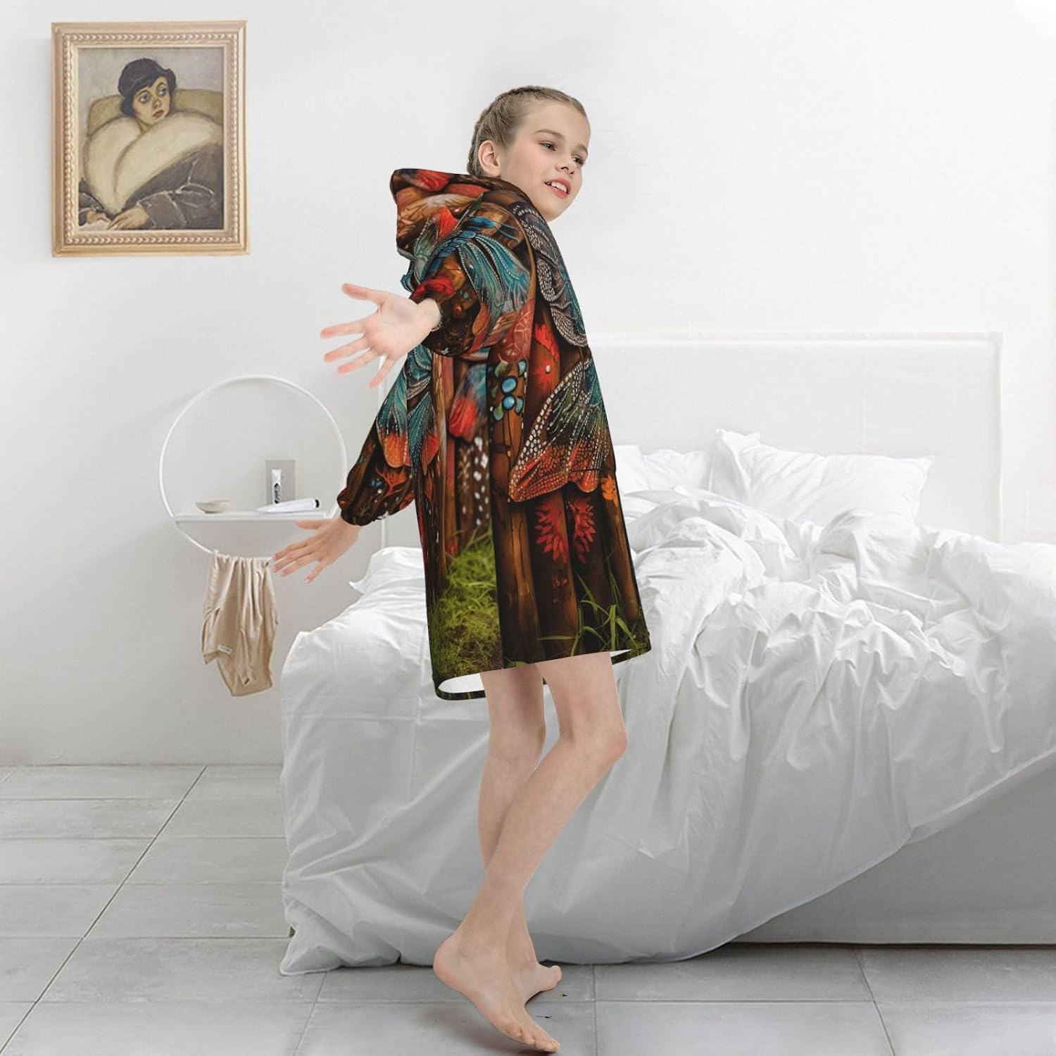 Dragonfly Fence Print Oversized Blanket Hoodie, Wearable Blanket Hooded,Hooded Pullover With Pocket