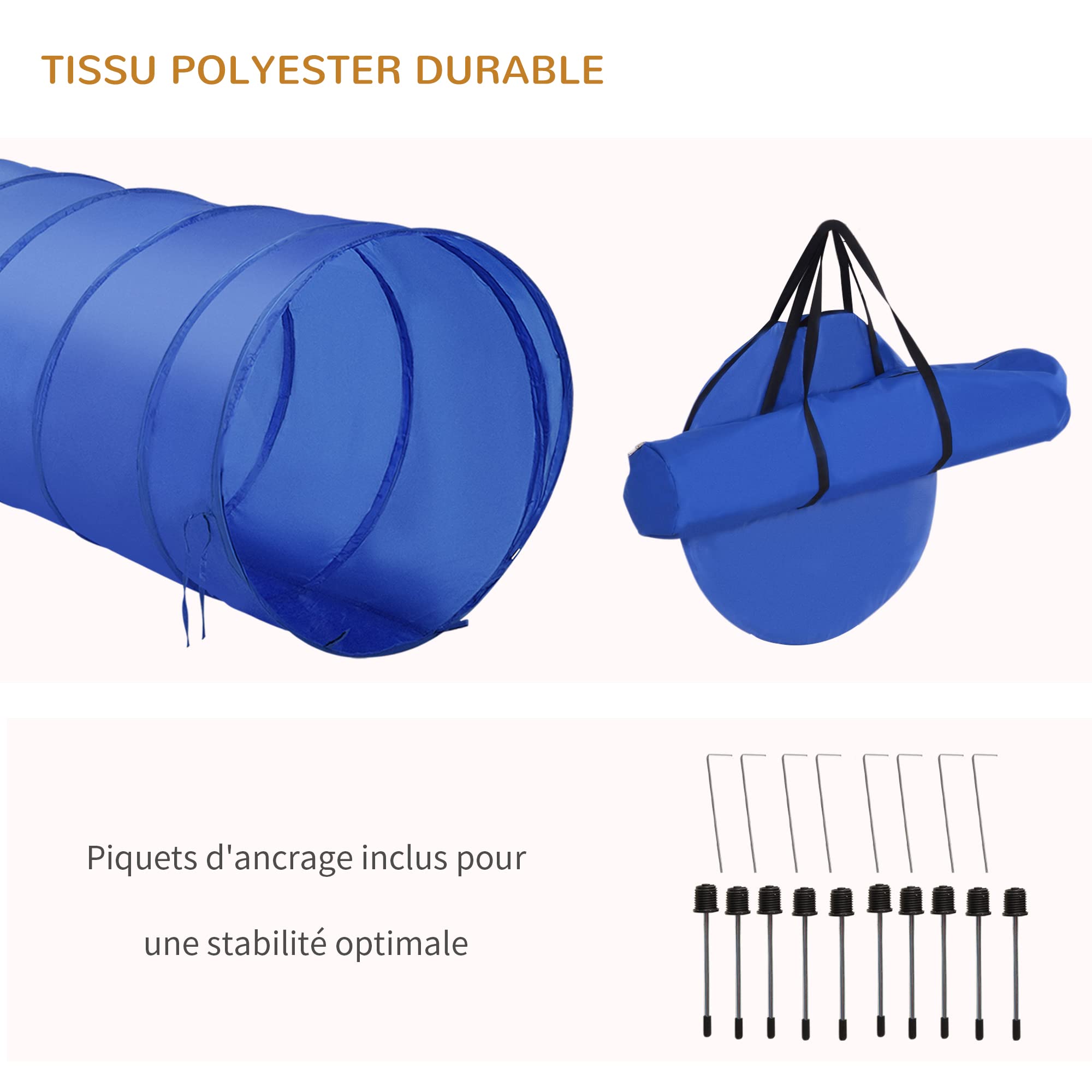PawHut Agility Sport pour Chiens équipement Complet Obstacle, Tunnel, Slalom, Zone Repos + Sac de Transport Bleu Jaune
