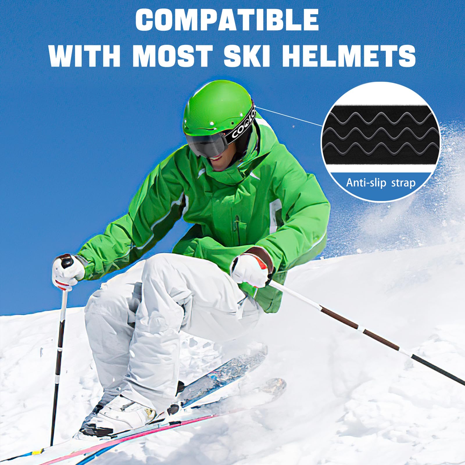 COOLOO Occhiali da neve/sci, occhiali da snowboard per uomo, donna, giovani, lenti magnetiche, senza cornice, anti appannamento, protezione UV al 100%