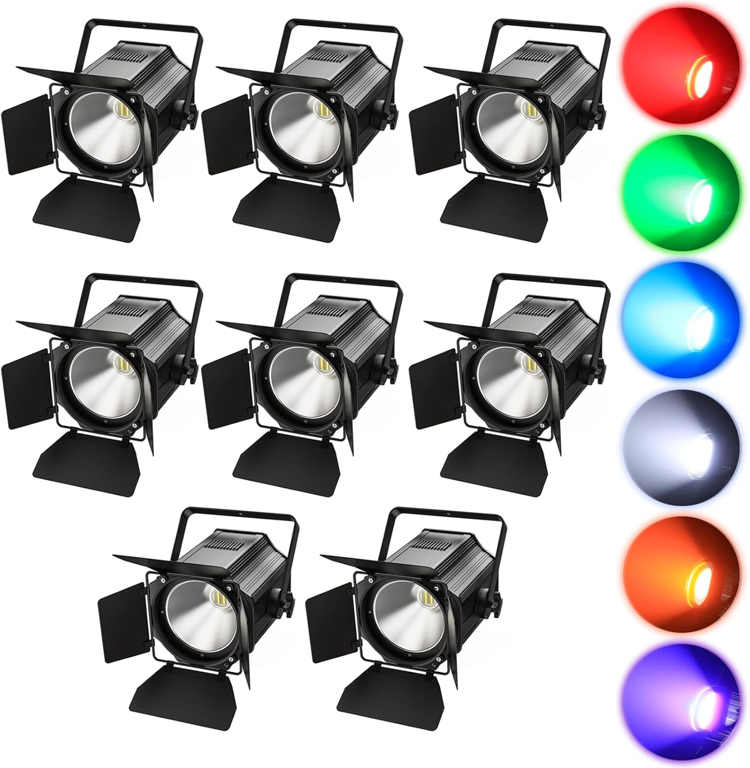 Stage Lights with Barn Doors, 200W LED Par Can Light, 6 in 1 COB Spotlights RGBWA+UV DMX Auto Sound Activated Uplights for Events Party Wedding Club Concert Dance - 8Pcs