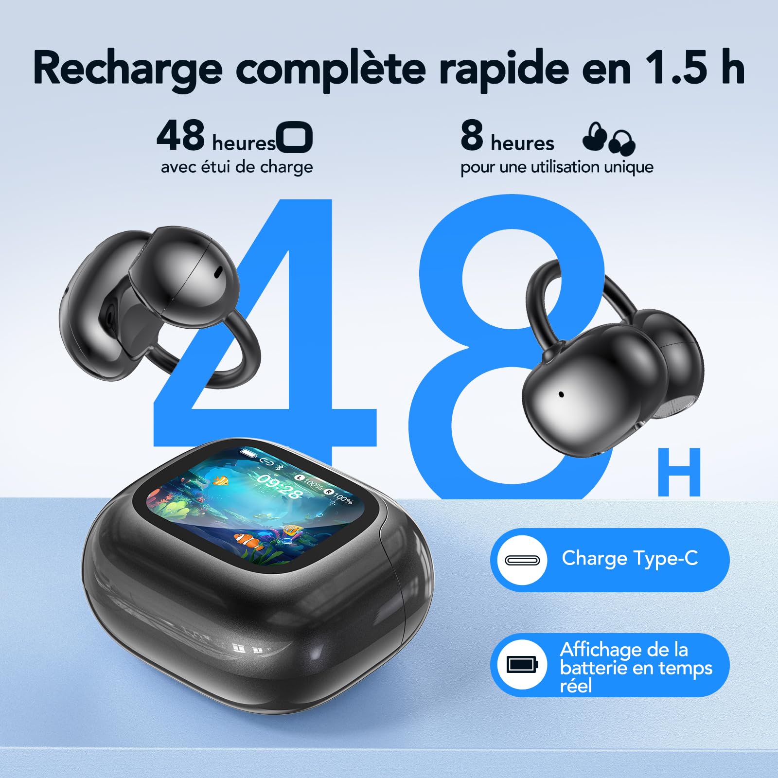 NE32 Ecouteur Traducteur Instantané,150 langues et 9 modes de traduction,Traduction vocale instantanée,48H Autonomie,Microphone antibruit ENC.Écouteurs sans fil AI Bluetooth 6.0 pour voyage/études.