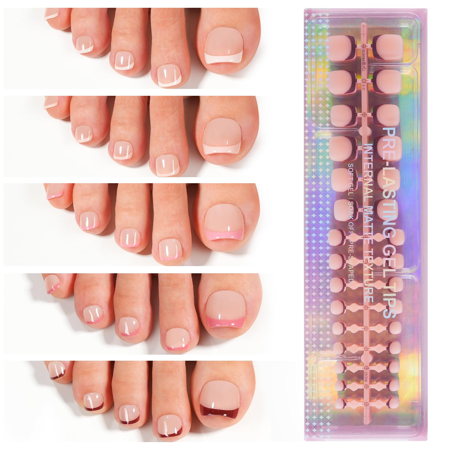 150pcs French Tip Press on Toenails, Plauva Short Toe Nail Tips, Soft Gel Toe Press On Nails, Soak Off Fake Toe Nails for Women Toe Nail Art DIY 15