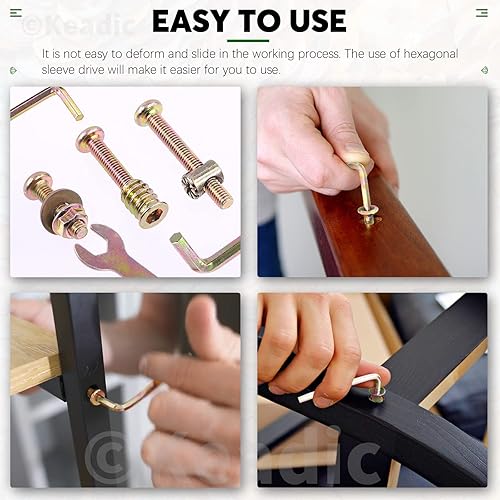 Miniatura 6 de Keadic Juego de 253 tornillos de cabeza hexagonal, tuercas de barril, arandelas planas con herramientas, M6 x 30405060703.150 in, kit surtido de