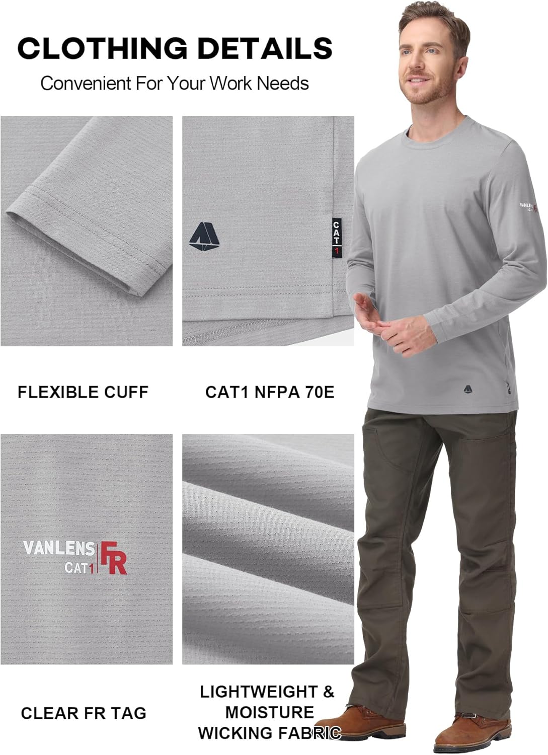 FR Shirts Flame Resistant Shirt 5.5OZ Modacrylic Permanently Flame-Retardant FR Baselayer for Men Light Weight CAT1