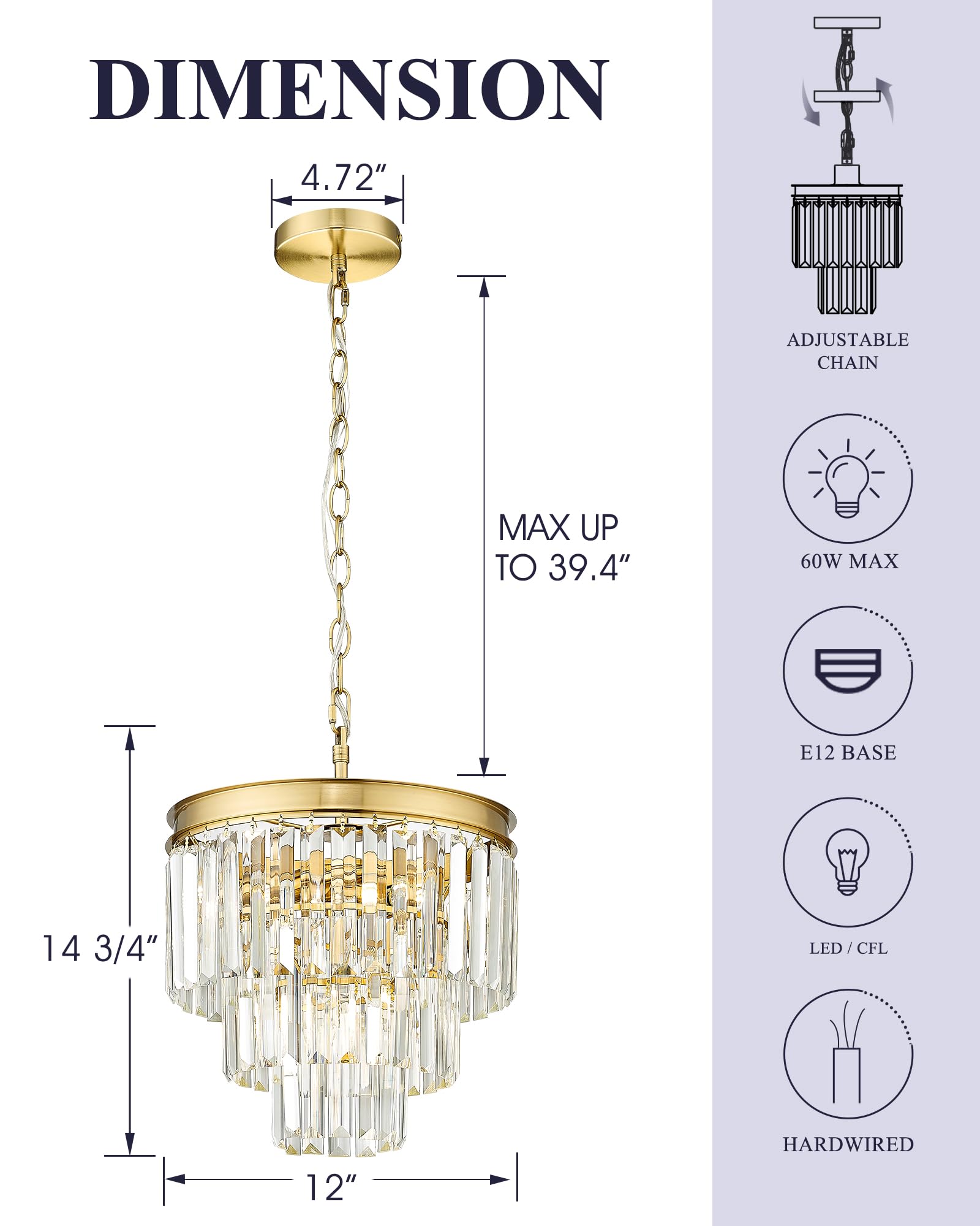 KLKLCH Small Chandelier Light Fixture, Gold Crystal Pendant Light