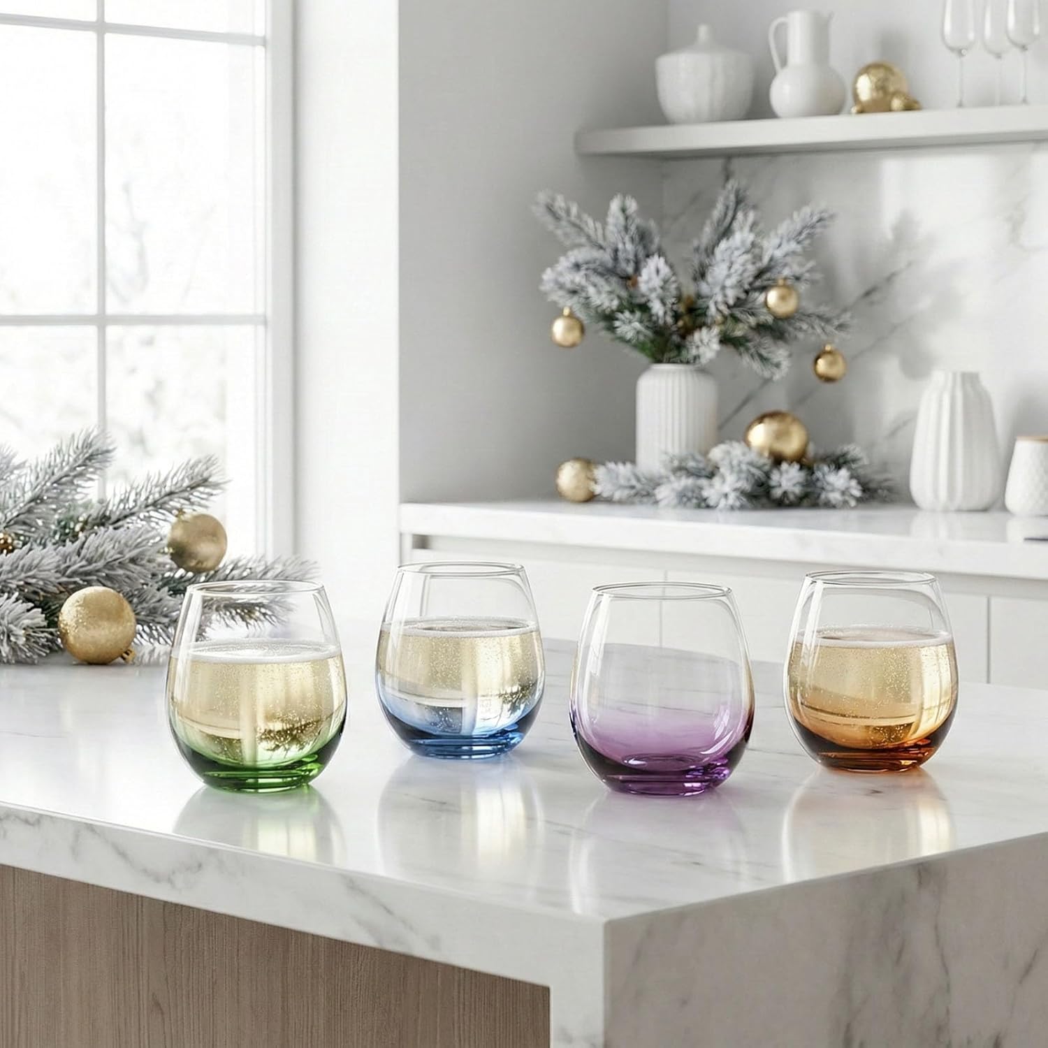 ColoVie 15oz Stemless Wine Glasses Set of 6, Lead-Free Crystal Colored Gradient Wine Glass, Iridescent Ombre Glassware for Red & White Wine, Unique Housewarming & Birthday Gifts for Women - Image 7