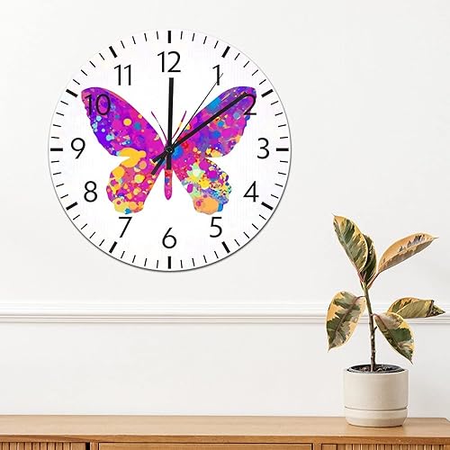 Miniatura 30 de ArogGeld Reloj de pared de PVC con mariposa multicolor, relojes con números para amantes de la mariposa, silencioso, sin tictac, funciona