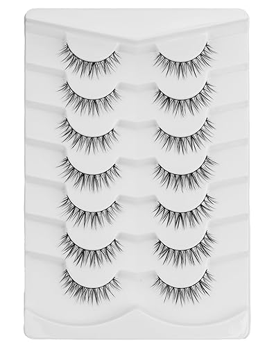 Miniatura 9 de Onlyall Pestañas postizas Wispy 1 para un aspecto natural y acampanado, pestañas suaves y esponjosas, negras, 7 pares D-K06