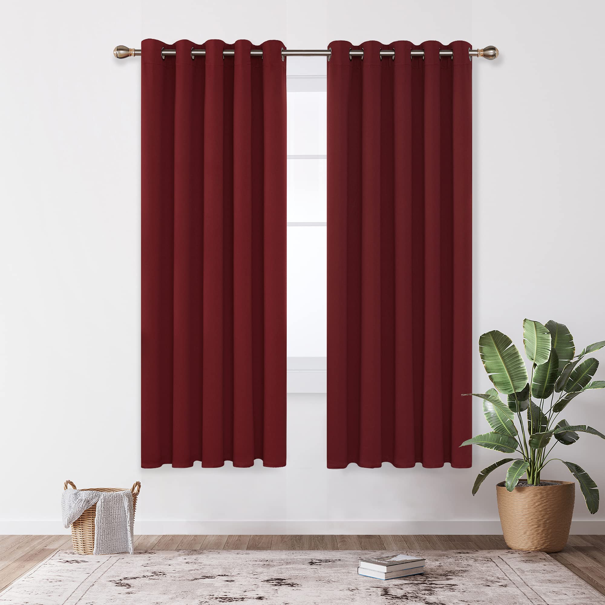 Deconovo Tende Oscuranti per Interni 2 Pezzi 183 CM Altezza, Termiche Isolanti, Anti-Rumore, con Anelli, Ideali per Camera da Letto e Soggiorno, 168x183 CM, Rosso Scuro