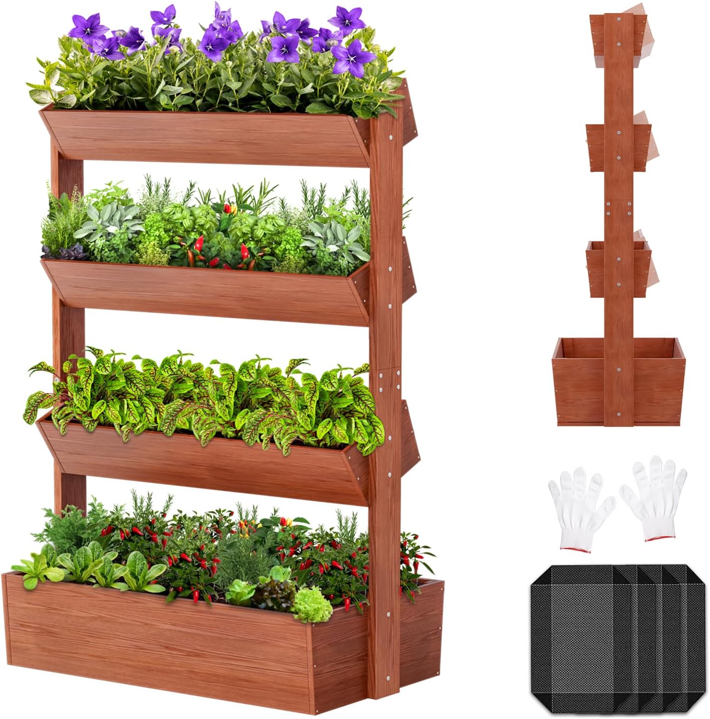 SUNYRISY 5 Tiers Vertical Wooden Raised Garden Bed Outdoor, Freestanding Garden Planter Box Stand for Planting Herbs Flowers Vegetables Outdoor Gardening