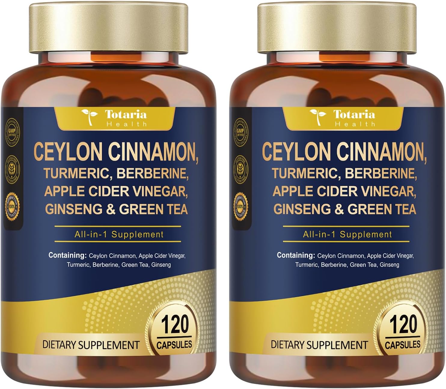 (2 Packs) 18-in-1 Organic Ceylon Cinnamon Capsules 20:1 Extract, Powerful Ceylon Cinnamon Berberine Supplement w/Apple Cider Vinegar Turmeric Bitter Melon, for Metabolism, Heart, Energy, Non-GMO