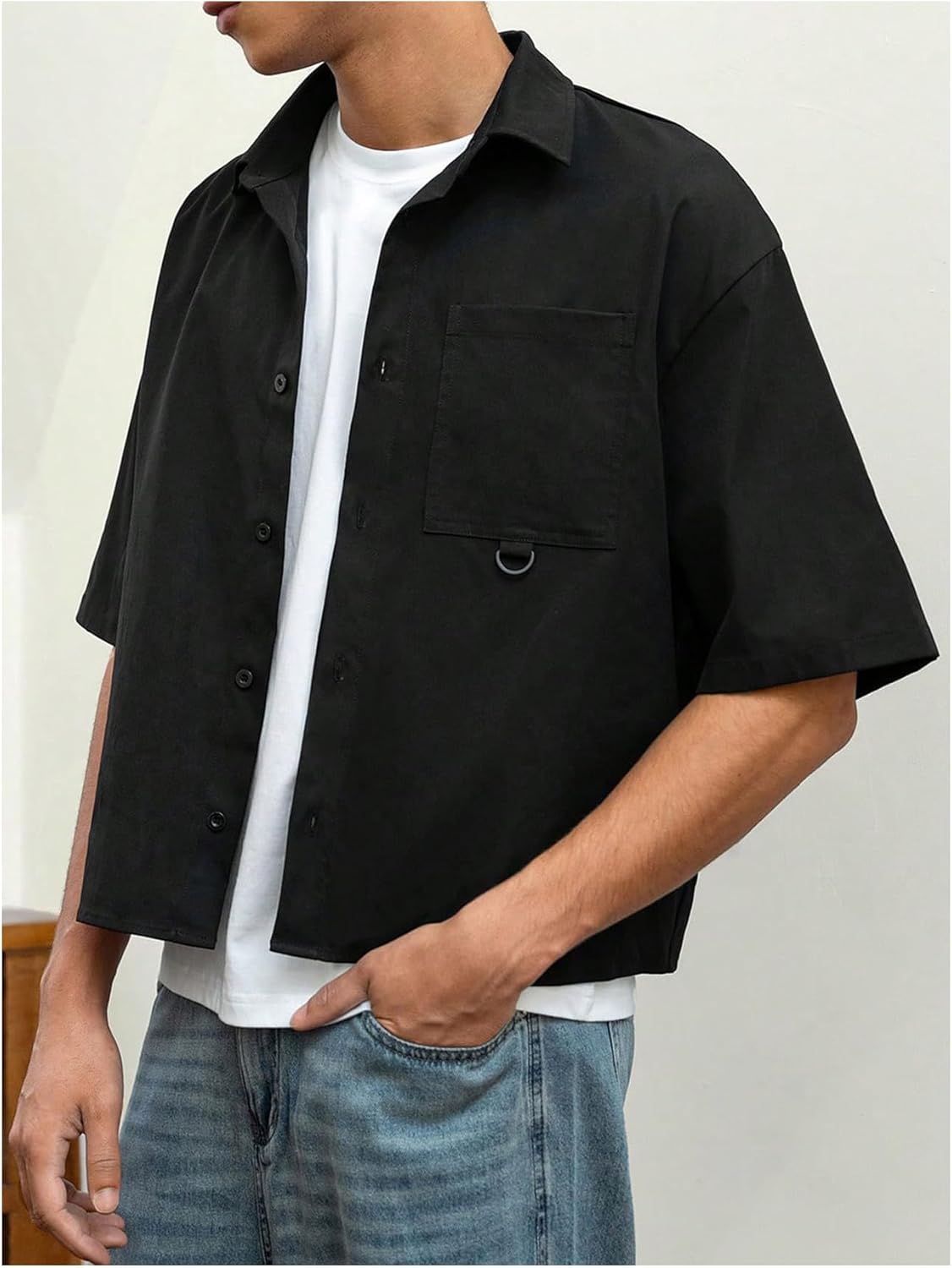 GORGLITTER Men's Cropped Shirt Button Bown Short Sleeve Casual Collar Neck Summer Shirts Crop Top - Image 3