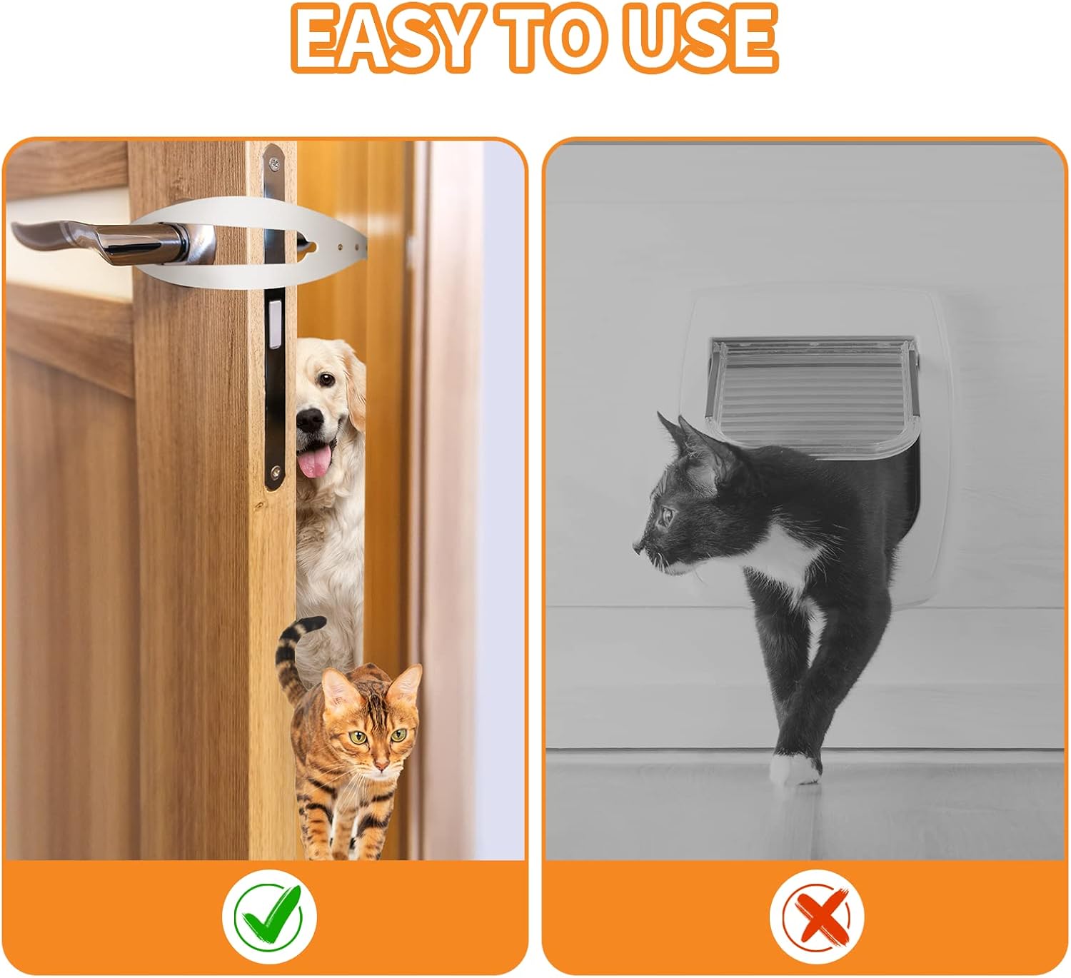 LIBBEPET Cat Door Holder Latch, 2 Pcs Cat Door Stopper with Adjustable Strap 2.5-6" Wide, Cat Door Alternative to Keep Dogs Out of Litter Boxes and Food, No Measuring, Easy to Install
