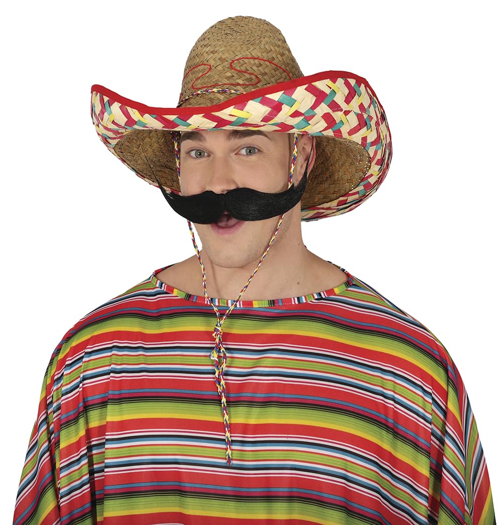 FIESTAS GUIRCA | Decorated Mexican Straw Hat (19.7 in) - Party Accessory for Mexican Celebrations, Summer, Carnival and Graduations - Ideal for Unisex Adults - Natural