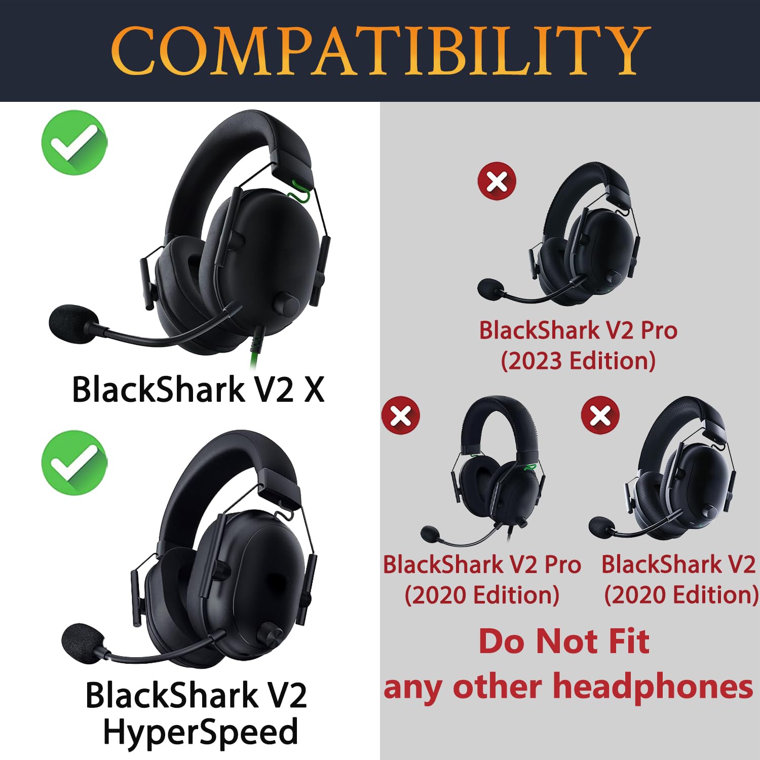 SOULWIT Chłodząco-żelowe wymienne poduszki nauszne do Razer Blackshark V2 X/Blackshark V2 HyperSpeed zestawu słuchawkowego, poduszki nauszne z pianką izolującą hałas o wysokiej gęstości