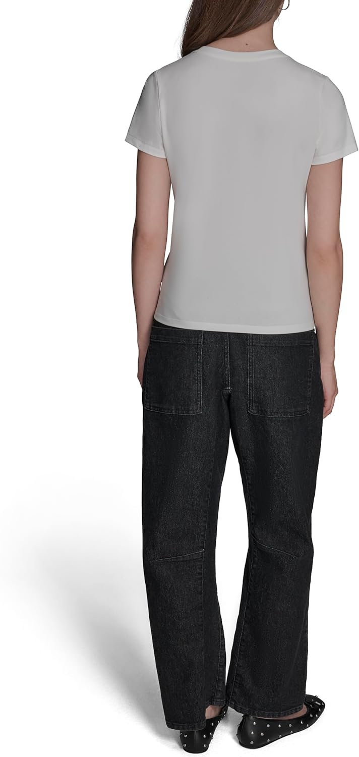 BCBG Womens Logo Blouse with Lace Detail - Image 3