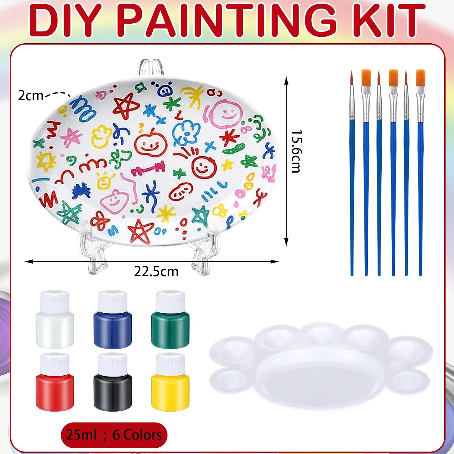 15 Pcs DIY Handprint Plate Kit Couple Anniversary Wedding Gift Grilling Plate with Paints Brushes Tray Stand Personalized Gift for Him Her Boyfriend Girlfriend Husband Wife Birthday Present