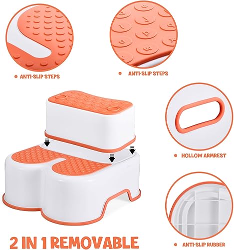 Miniatura 2 de ACSTEP Taburetes de 2 escalones para niños, taburete para lavabo de baño, taburete de inodoro con tiras antideslizantes, ayudante de cocina,