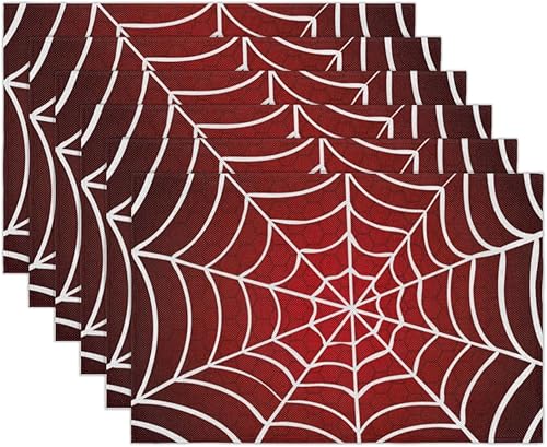 Miniatura 2 de Halloween Arachnids Placemats Set of 6 Fabric Placemats Square Placemat for Kitchen Table Heat Resistant, Easy to Clean Table Placemats 12x18 Inch