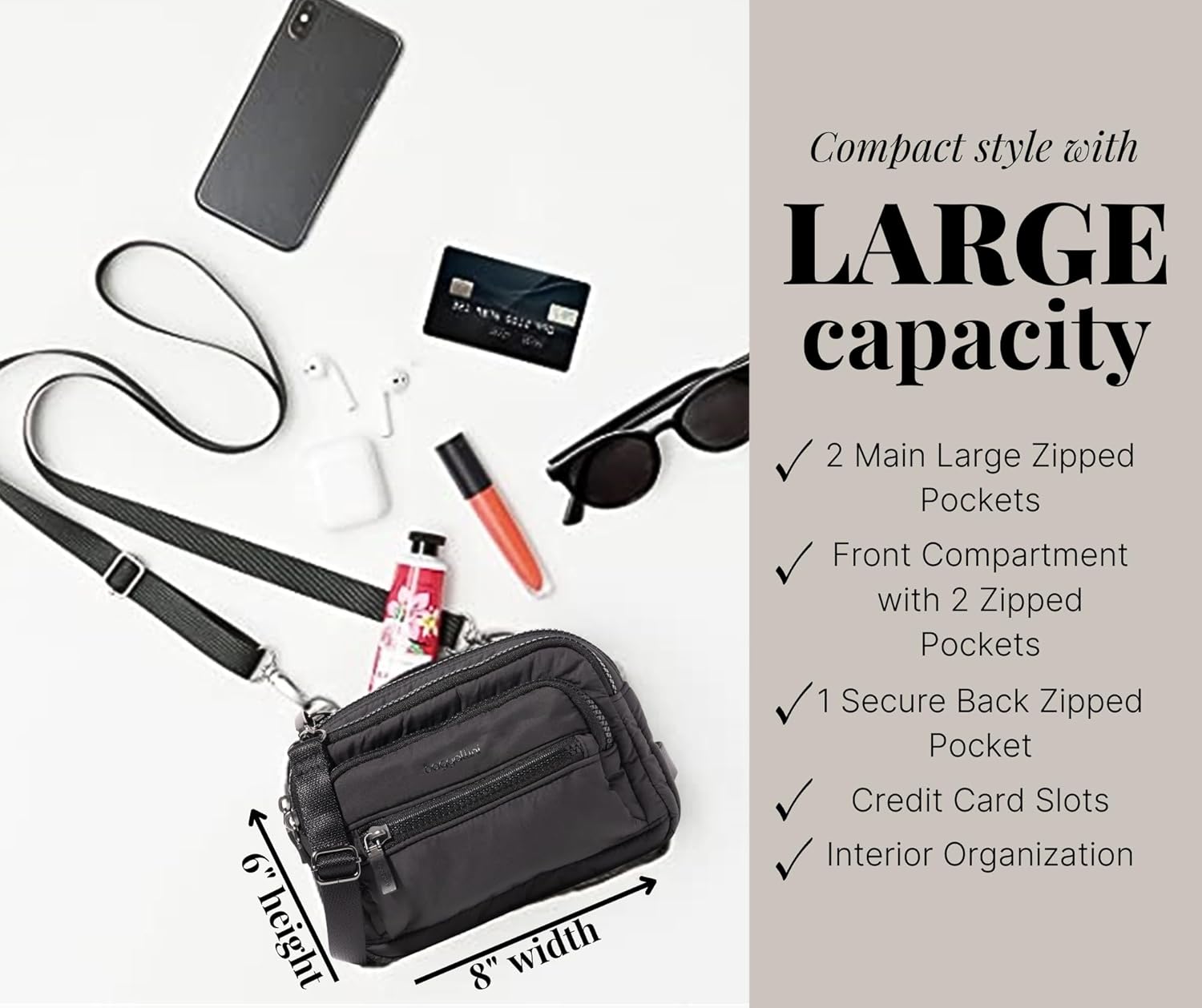 Baggallini Triple Zip Small Crossbody Bag for Women - 8x6 Lightweight Convertible Fanny Pack Belt Bag - Image 3