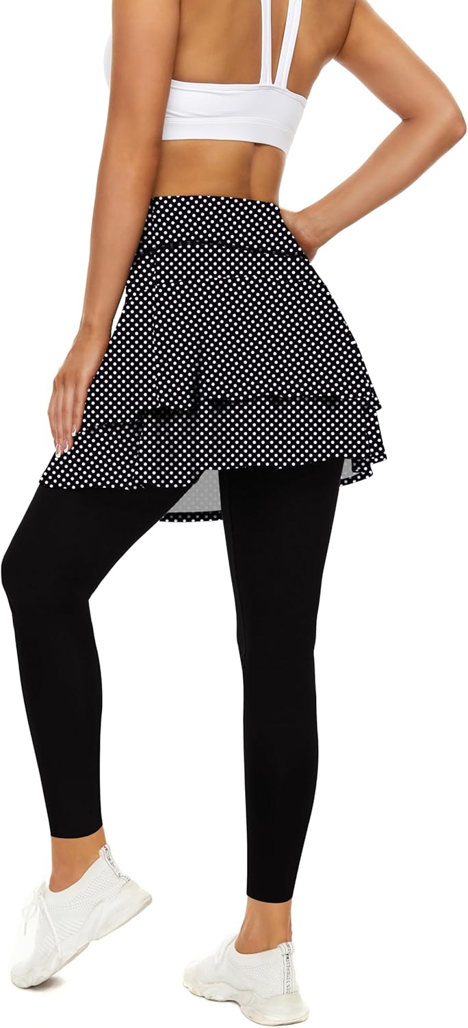Tennis Skirted Leggings with Pockets for Women Active Skort Athletic Ruffle Pleated Golf Skapri with Skirt - Image 8
