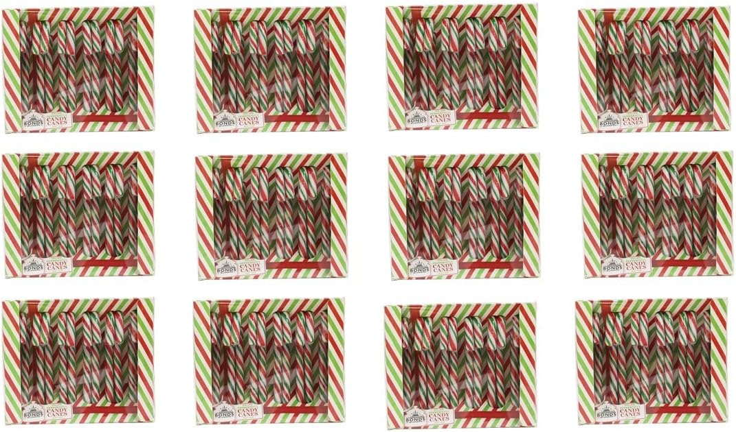 My Gift Direct CHRISTMAS Peppermint Candy Canes - Individually Wrapped and in a Box Bulk Vegetarian Gluten Free Diary Gelatine – 12 Pieces 144g (12 Pack), White, Green, Red