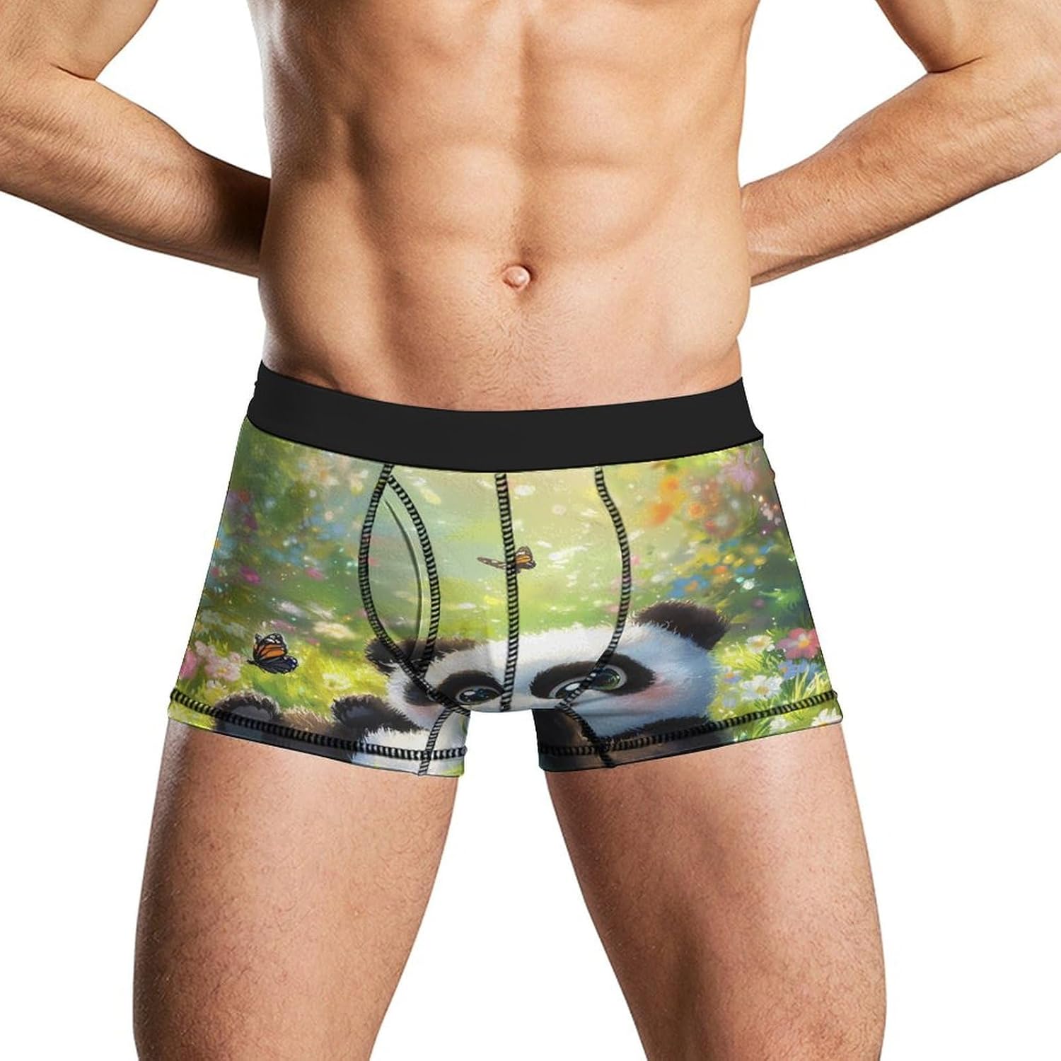 Cute Panda Butterflies Print Mens Underwear Moisture-Wicking Boxer Briefs Breathable Shorts Underpants Trunks