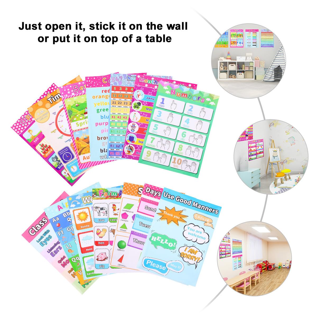 MUCKLILY Affiche Éducative Autocollante pour Garçon et Filles 14 Pièces en Matériau Chambre de Jeu, Améliore la Reconnaissance des Couleurs et Stimule la Créativité