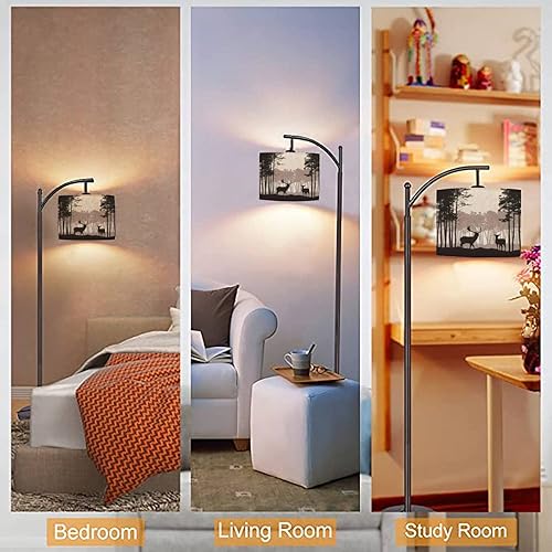 Miniatura 7 de Lámparas de pie de arco, realistas de paisaje con bosque de coníferas con pino, lámpara de pie con control remoto, lámparas altas de metal con