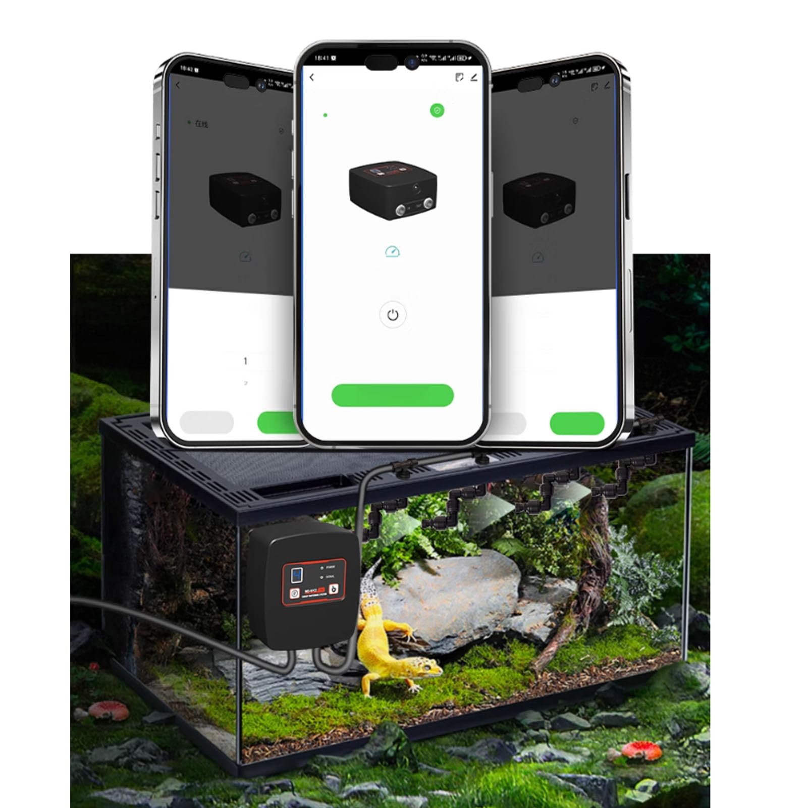 Qcwwy Humidificadores de Reptiles Automáticos con Temporizador, Terrarios de Reptiles Temporizador de Nebulización Automática con Boquillas de Pulverización Ajustables para Terrarios