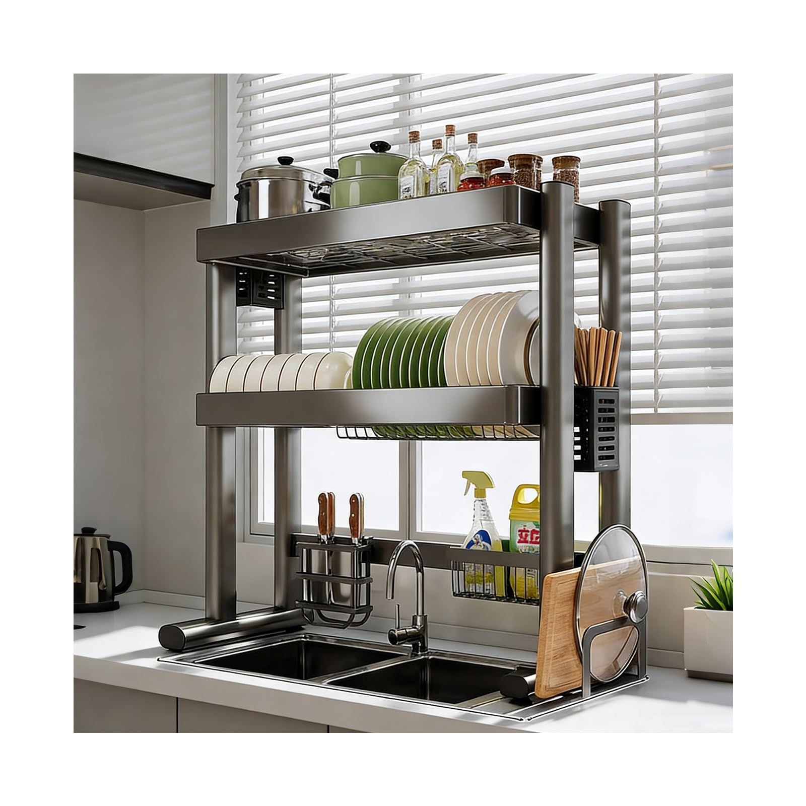 Kitchen Sink Caddy Dish Drainers for Kitchen Counter Kitchen Storage and Organizing Rack with A Dish Rack Suitable