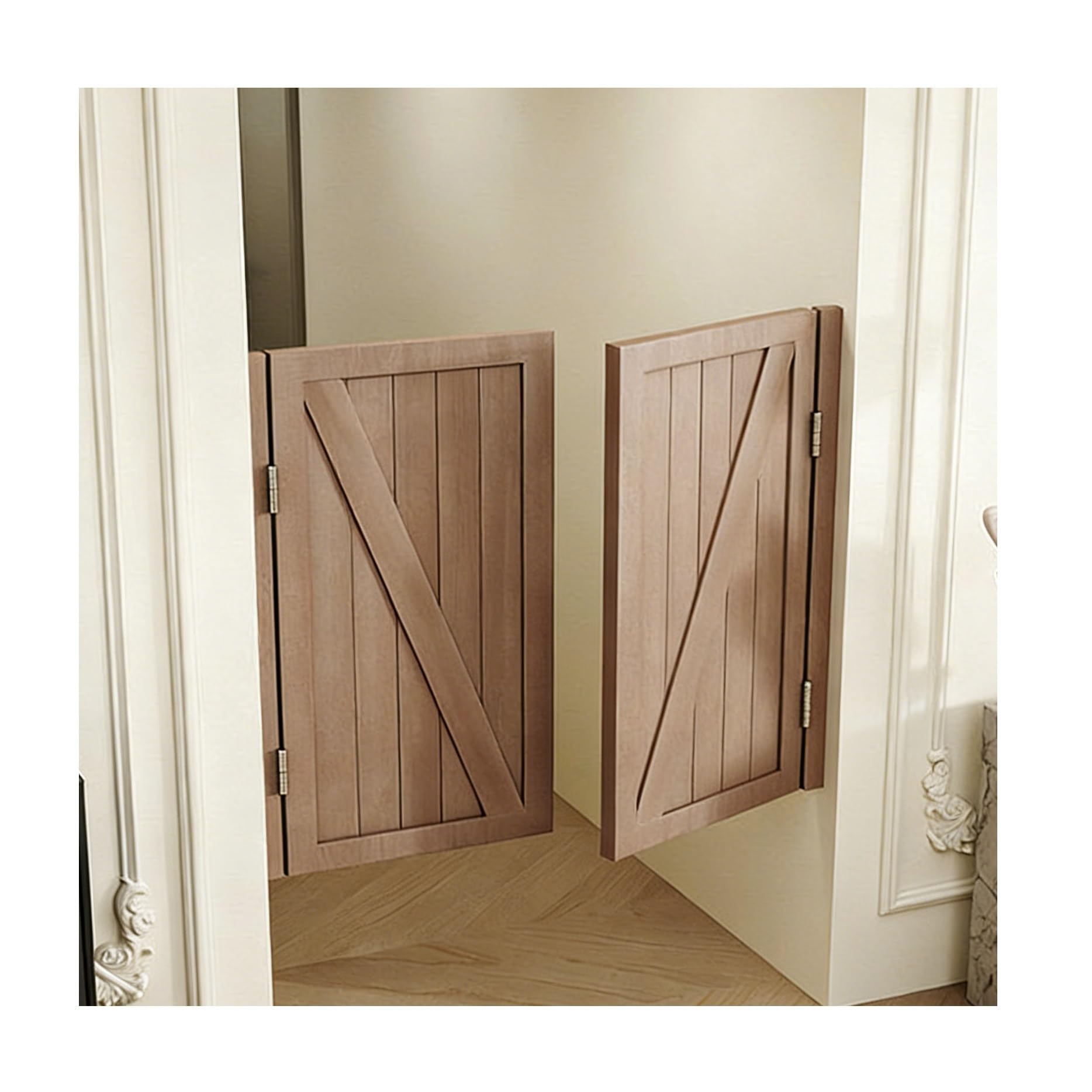 無垢材スイングサルーンカフェドア、インテリアダブルパネル木製スイングドア、重力復帰および位置決めヒンジ、屋内バーポーチエントランスカウンターパーティション用(B,W110xH100cm(43.30x39.37in))