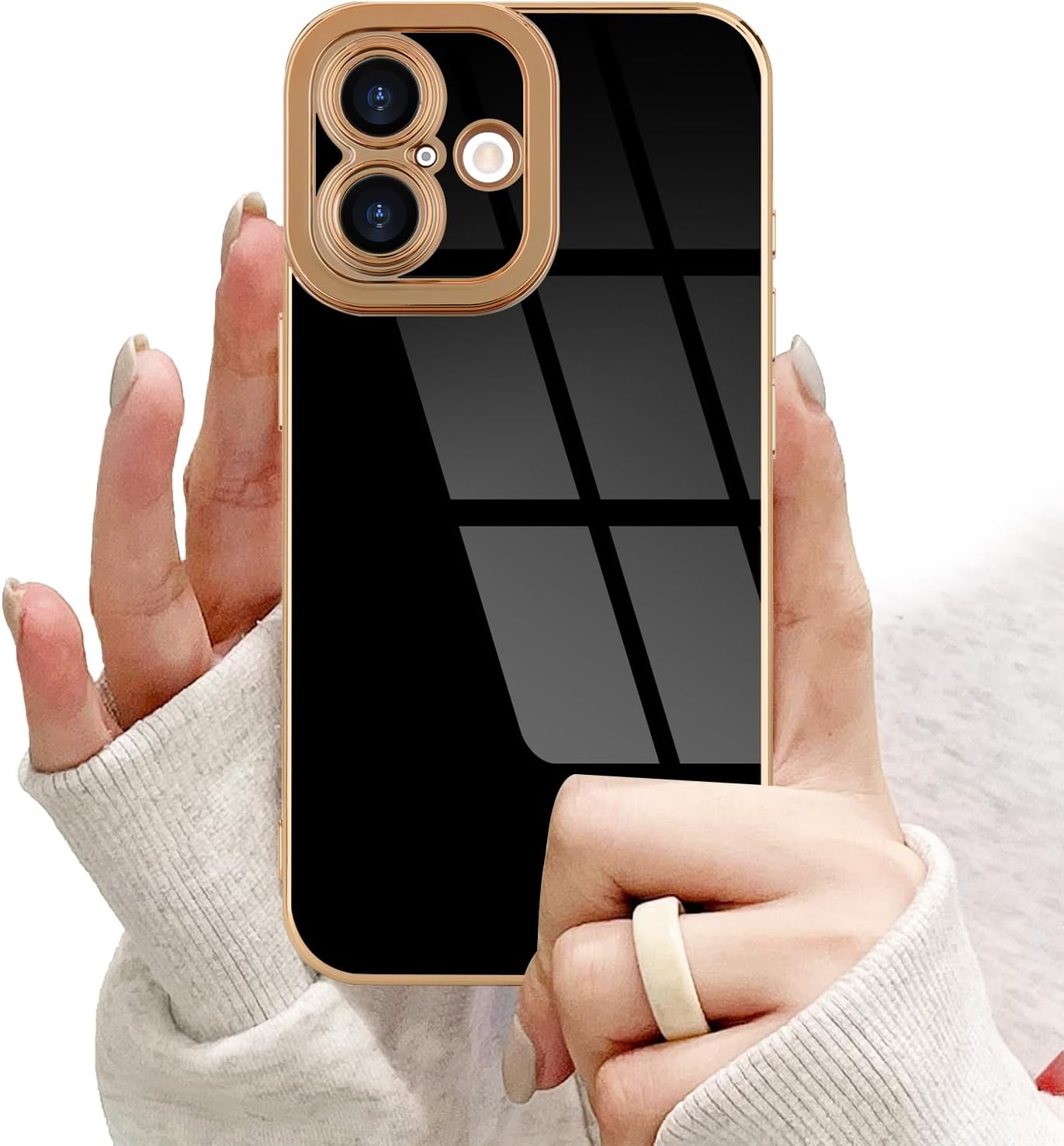 Lafunda Designed for iPhone 16 Plus Case Cute, Luxury Plating for Women Girls Gold Edge Soft TPU Bumper Cover with Camera Protection Shockproof Silicone Phone Case for iPhone 16 Plus, Black - Image 4