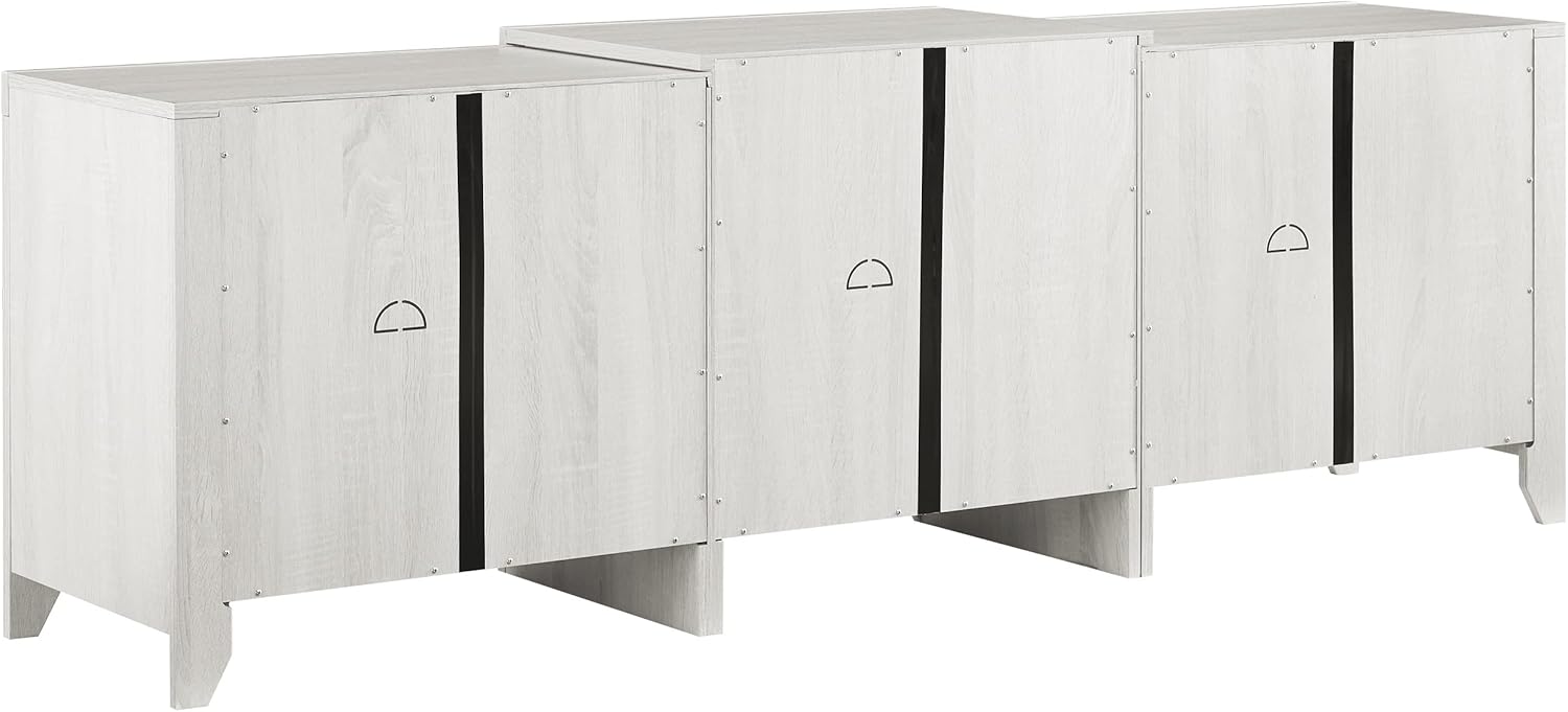 Crosley Furniture Ronin Low Profile Fireplace TV Stand for 75+ inch TVs, Entertainment Center with Shelves, Whitewash