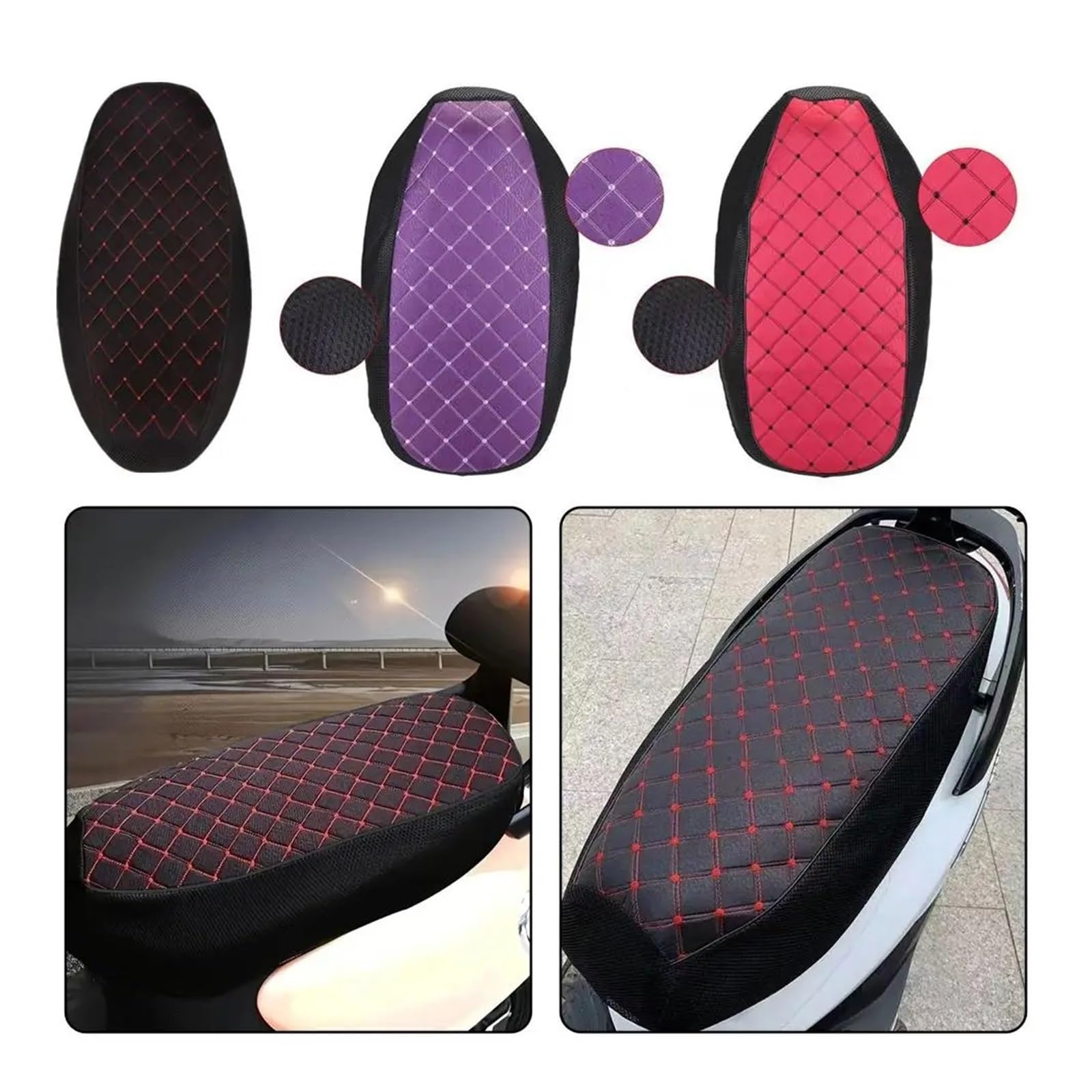 Cuscino per sella moto Per la fodera del cuscino sedile Per Rete 3D impermeabile per protezione della Pelle PU antiscivolo per scooter(Nero)