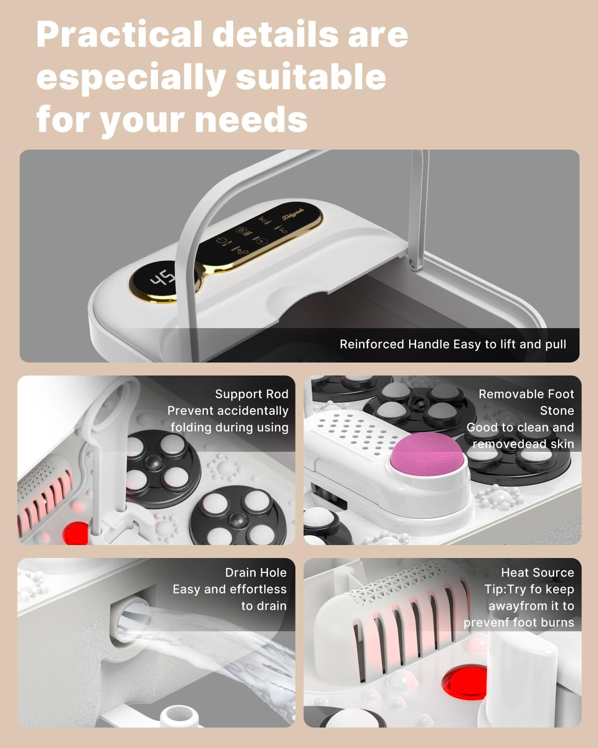 Spa plegable para pies con calor, masajeador eléctrico de baño de pies con 24 bolas de masaje Shiatsu motorizadas, control de burbujas y temperatura, bañera de spa de pedicura para relajar los pies