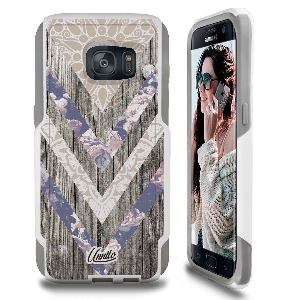 Unnito Galaxy S7 Case – Hybrid Commuter Case | Slim Cover with Hard Shell Design and Soft Inner Layer Compatible with Galaxy S7 White Case - Bohemian Wood