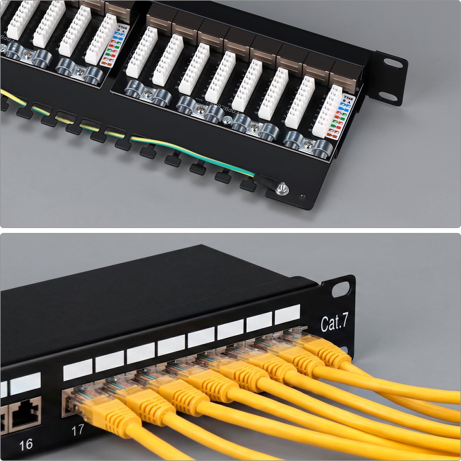 QWORK® Pannello patch CAT7 24 porte 19 pollici 1HE, Schermato da 10Gbps - Pannello patch professionale RJ45 STP compatibile Cat6a Cat6