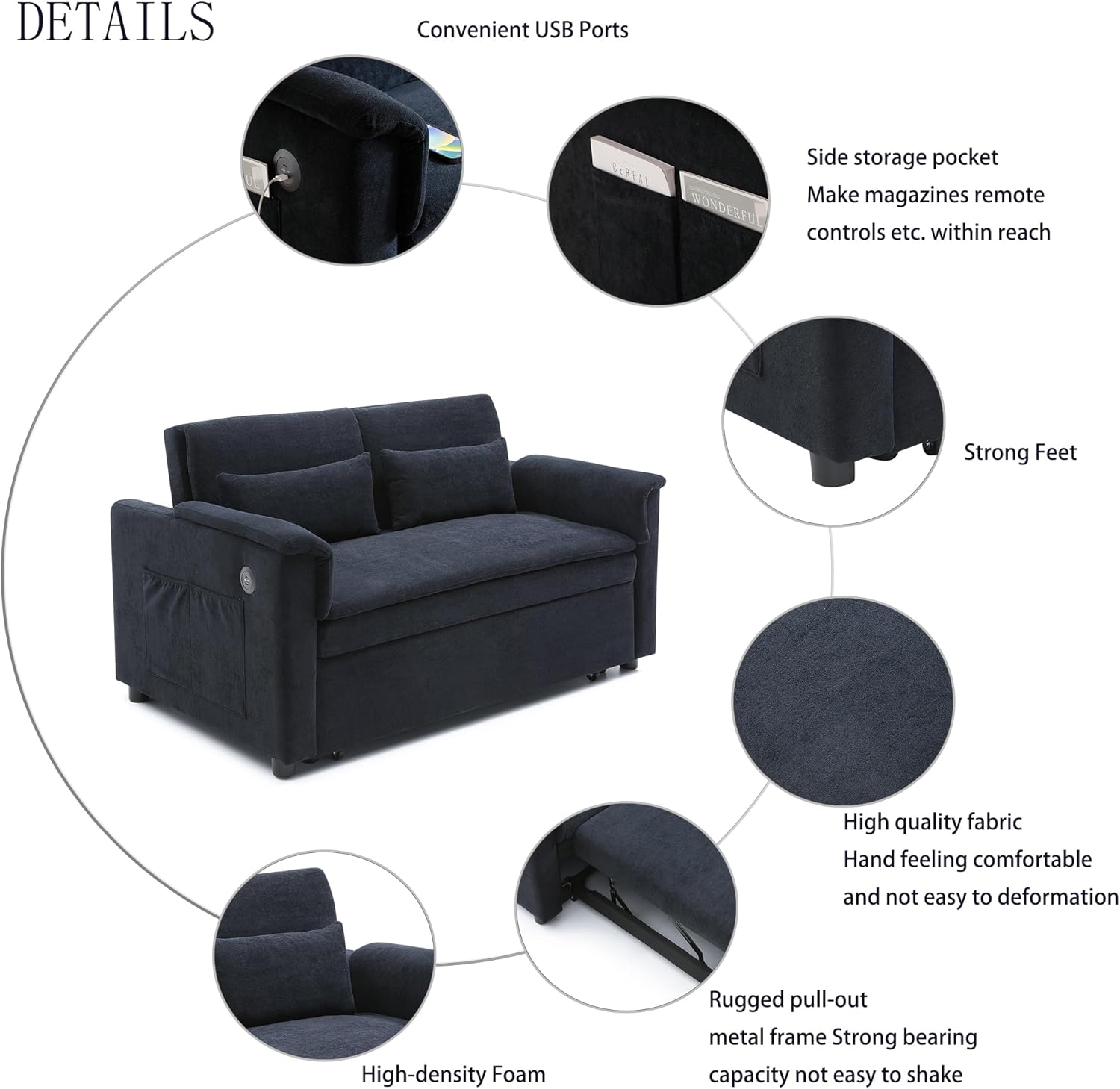 Yilezena 3-in-1 convertible sofa bed fully extended into a flat sleeping surface.
