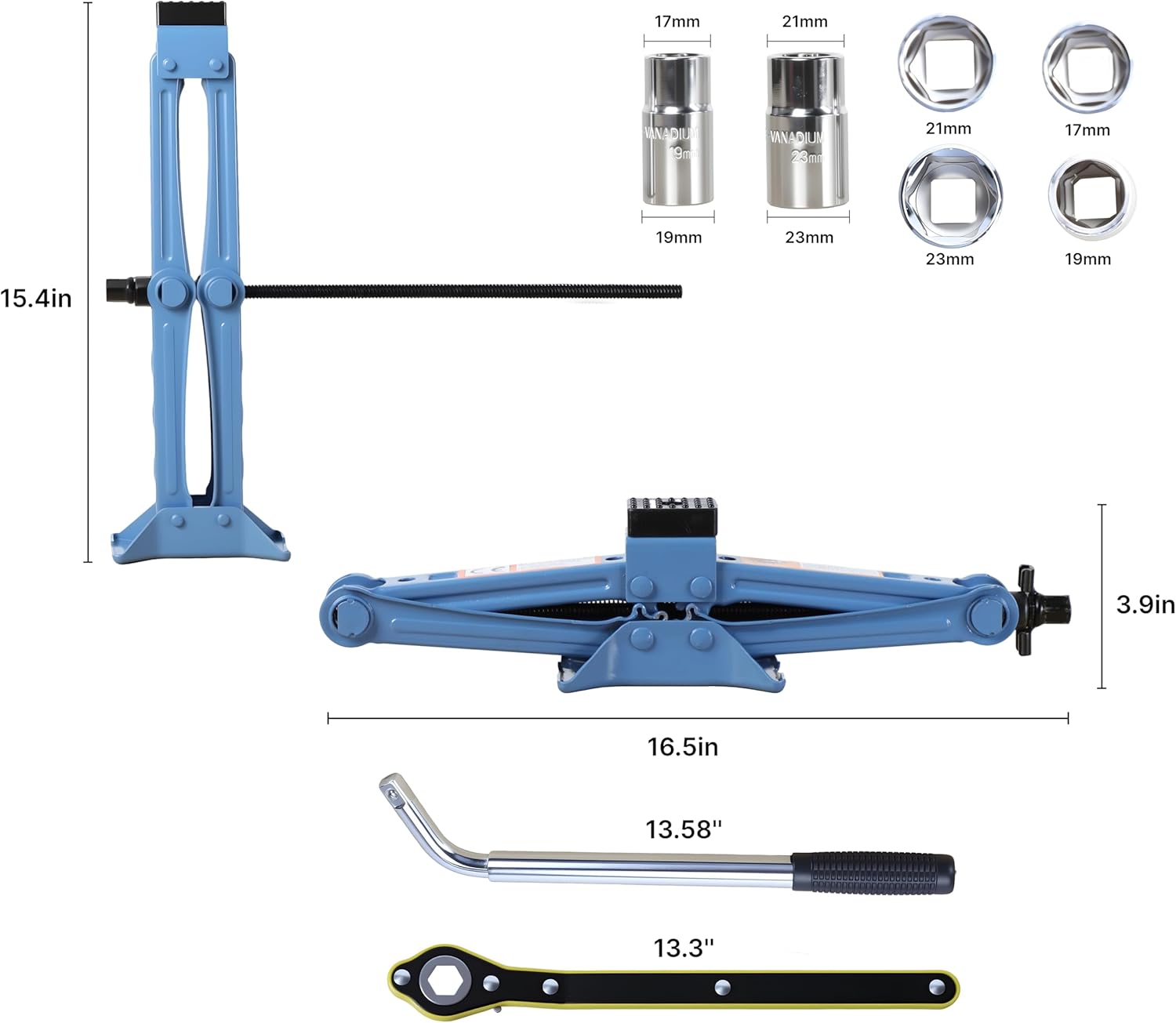 LARBANKE Car Jack Kit, 2.5 Ton (5511lbs), 16.5'' Portable Non-Slip Scissor Lift Jacks, Car Jack 8 Piece Set with Ratchet and Tire Replacement Kit for Sedan, MPV, SUV