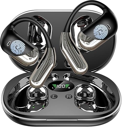 AI Translator Earbuds Real-Time 144 Languages & Accents, Open Ear Wireless Bluetooth Earbuds with Charging Case,Translation Device for Travel Business Learning Compatible with iOS and Android Black - Black